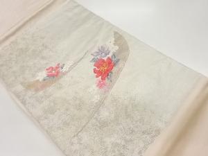 花々に扇・曲線模様織出し名古屋帯